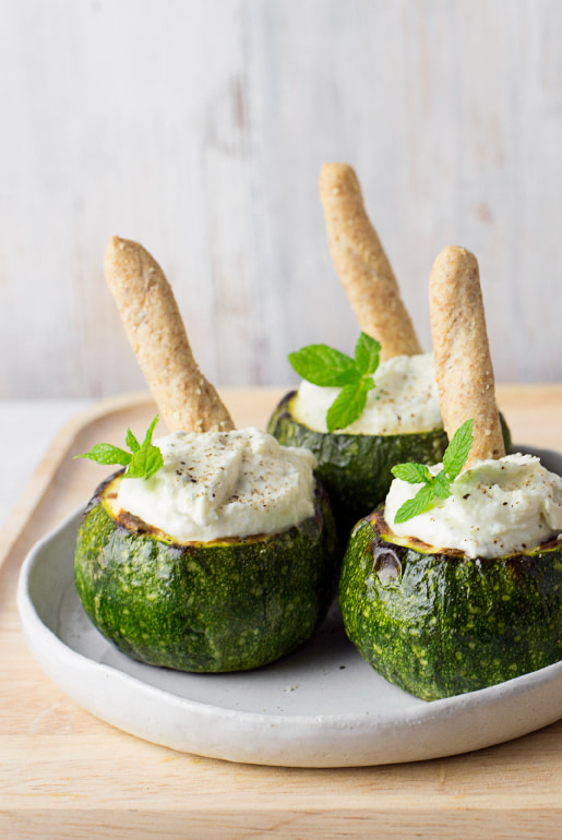 COURGETTES STUFFED WITH GOAT CHEESE AND MINT WITH GRISSANI